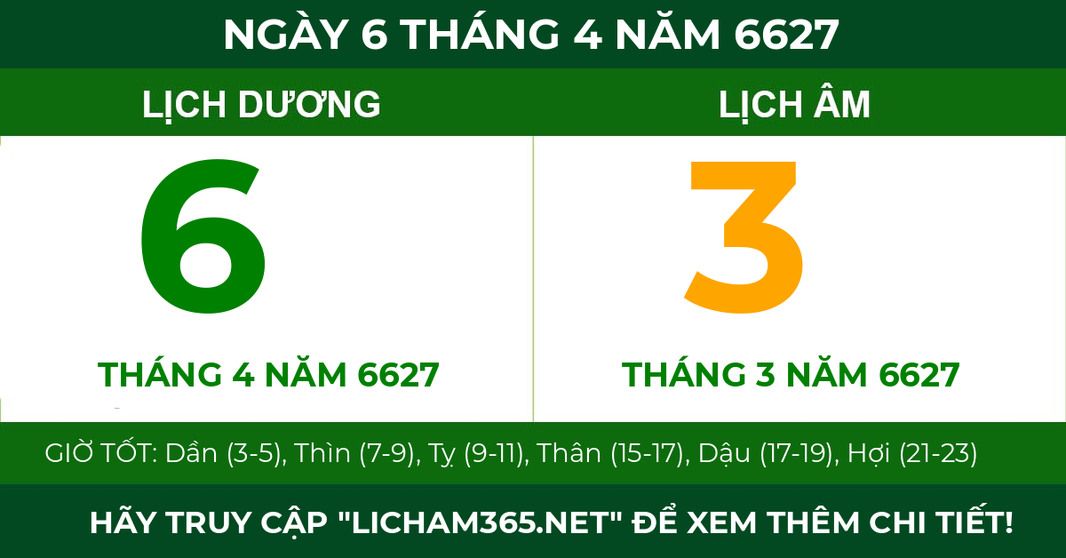 lịch âm ngày 6 tháng 4 năm 6627