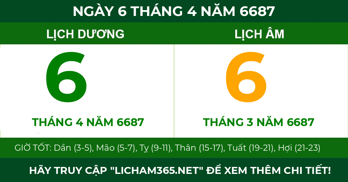 lịch âm ngày 6 tháng 4 năm 6687