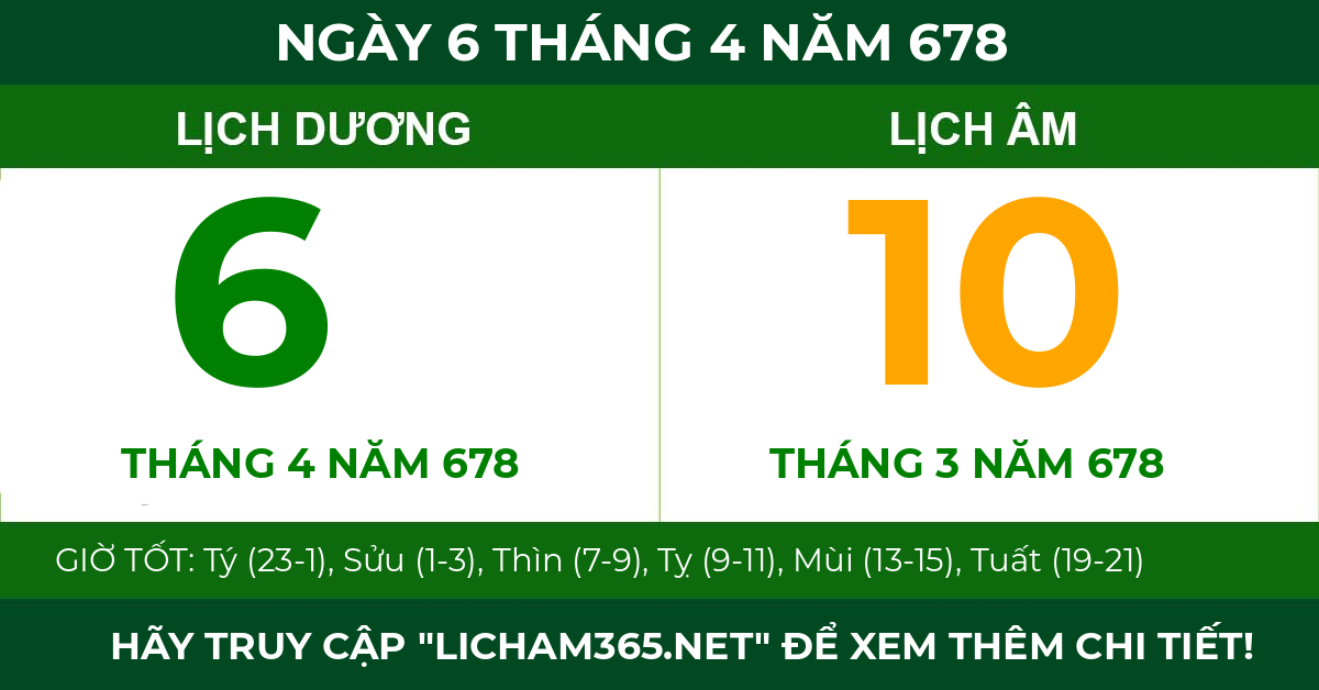 lịch âm ngày 6 tháng 4 năm 678