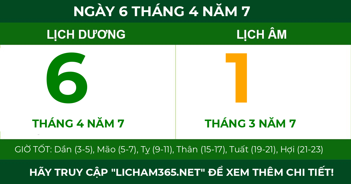 lịch âm ngày 6 tháng 4 năm 7