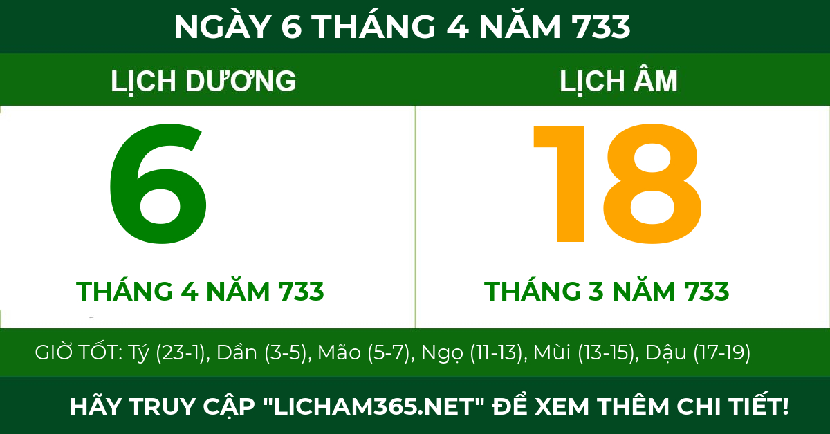 lịch âm ngày 6 tháng 4 năm 733