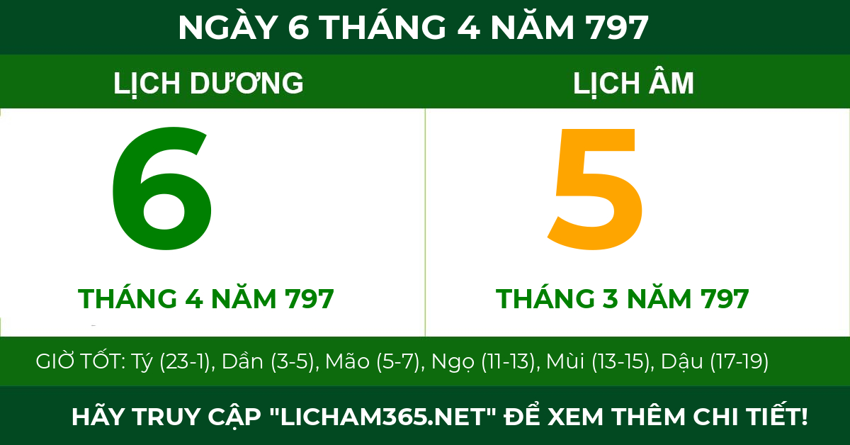 lịch âm ngày 6 tháng 4 năm 797