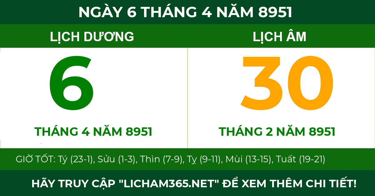 lịch âm ngày 6 tháng 4 năm 8951