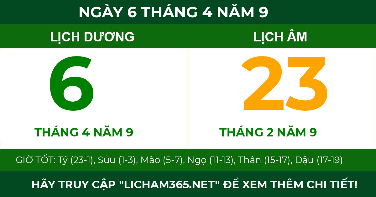 lịch âm ngày 6 tháng 4 năm 9