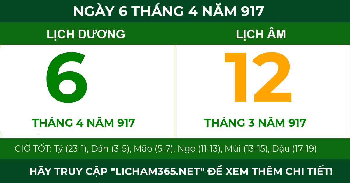 lịch âm ngày 6 tháng 4 năm 917