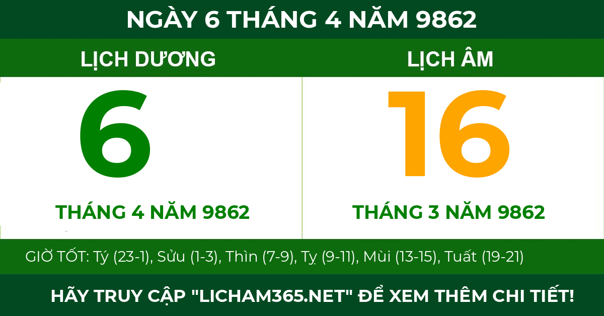 lịch âm ngày 6 tháng 4 năm 9862