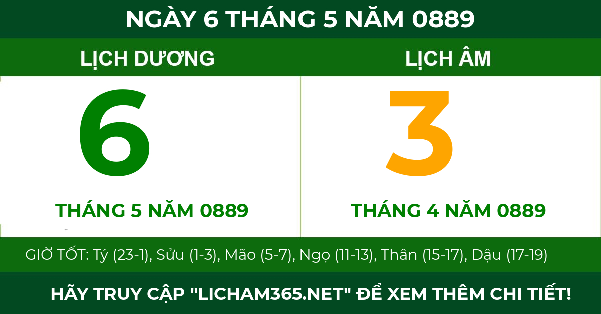 lịch âm ngày 6 tháng 5 năm 0889