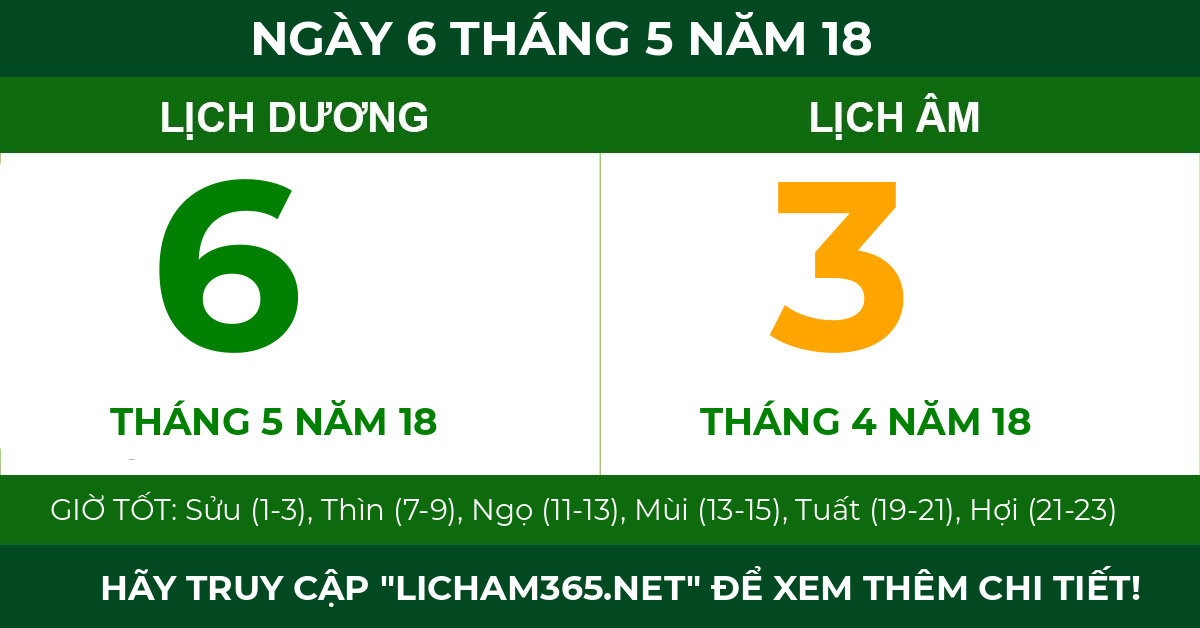 lịch âm ngày 6 tháng 5 năm 18