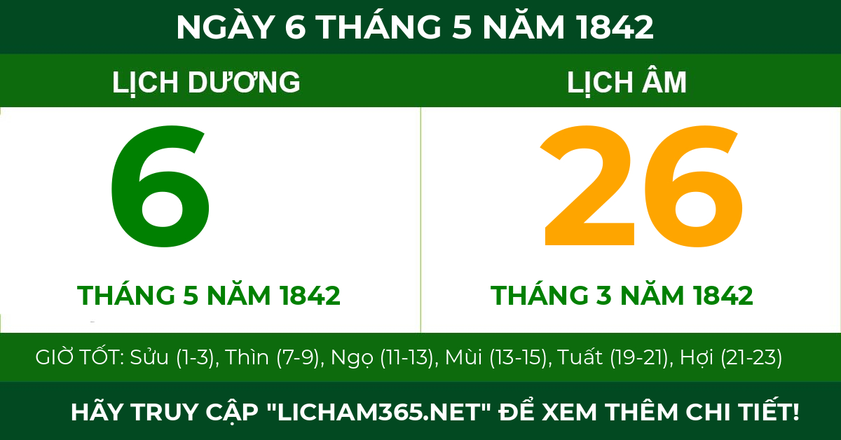 lịch âm ngày 6 tháng 5 năm 1842