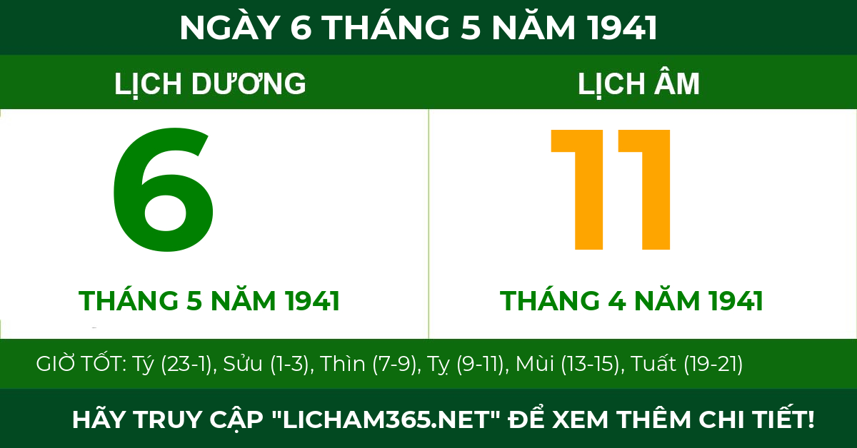 lịch âm ngày 6 tháng 5 năm 1941