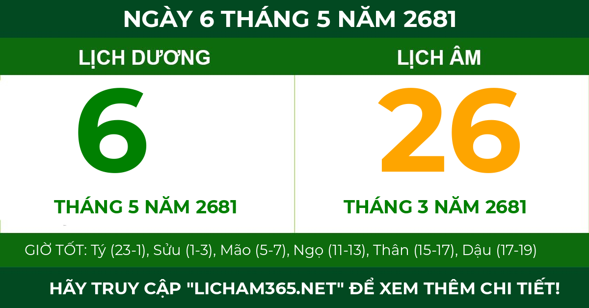 lịch âm ngày 6 tháng 5 năm 2681