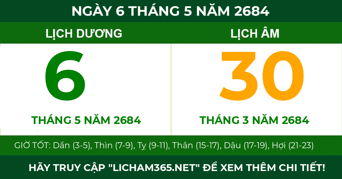 lịch âm ngày 6 tháng 5 năm 2684