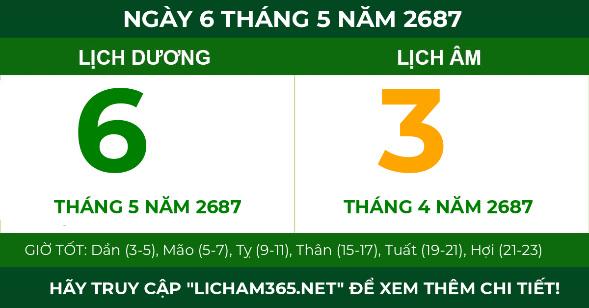 lịch âm ngày 6 tháng 5 năm 2687