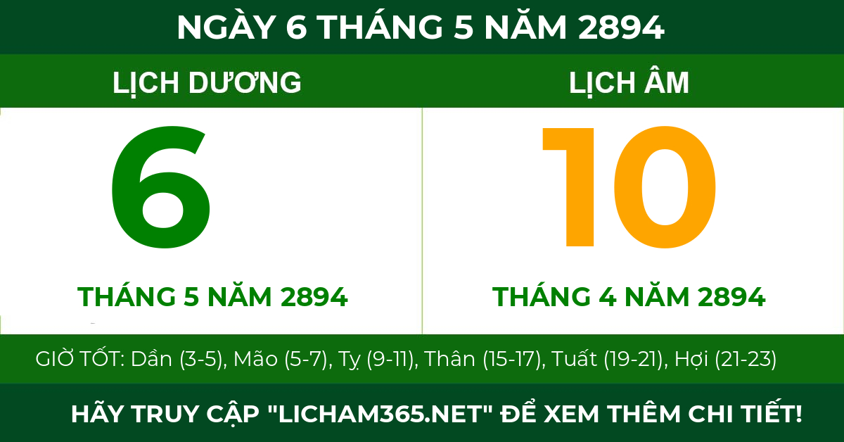 lịch âm ngày 6 tháng 5 năm 2894