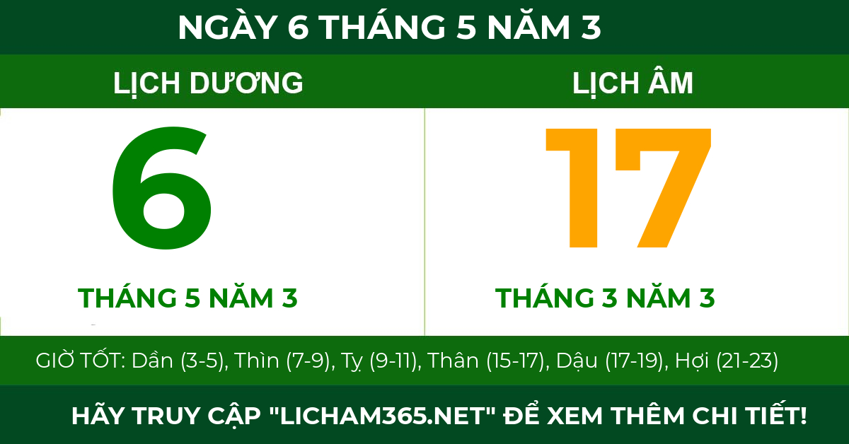 lịch âm ngày 6 tháng 5 năm 3