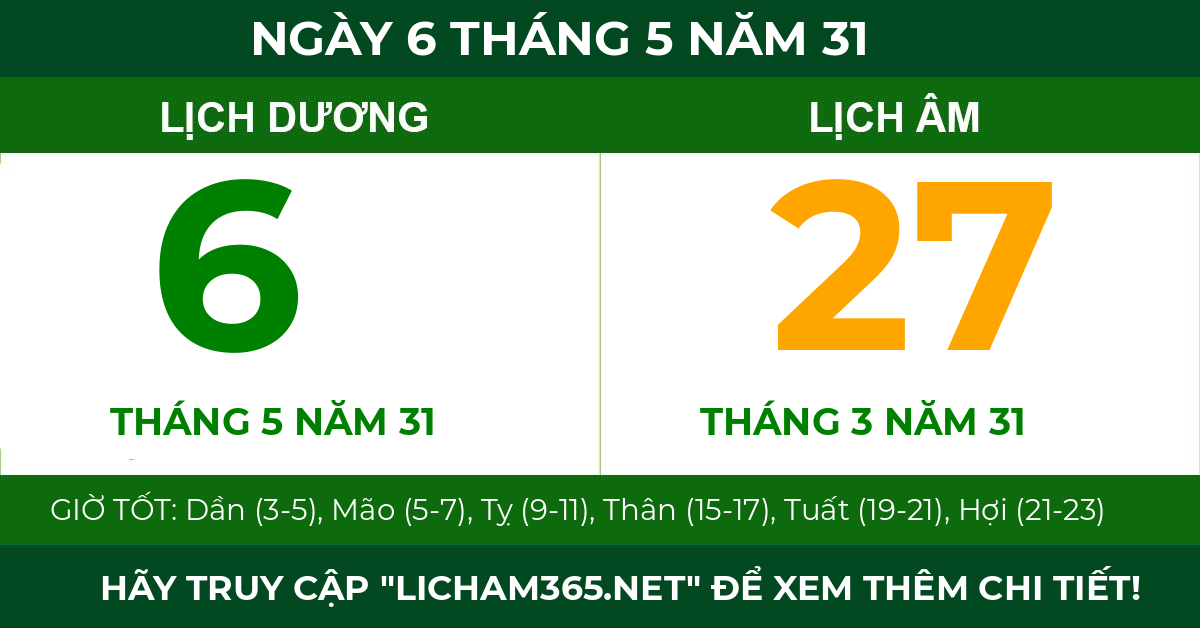 lịch âm ngày 6 tháng 5 năm 31