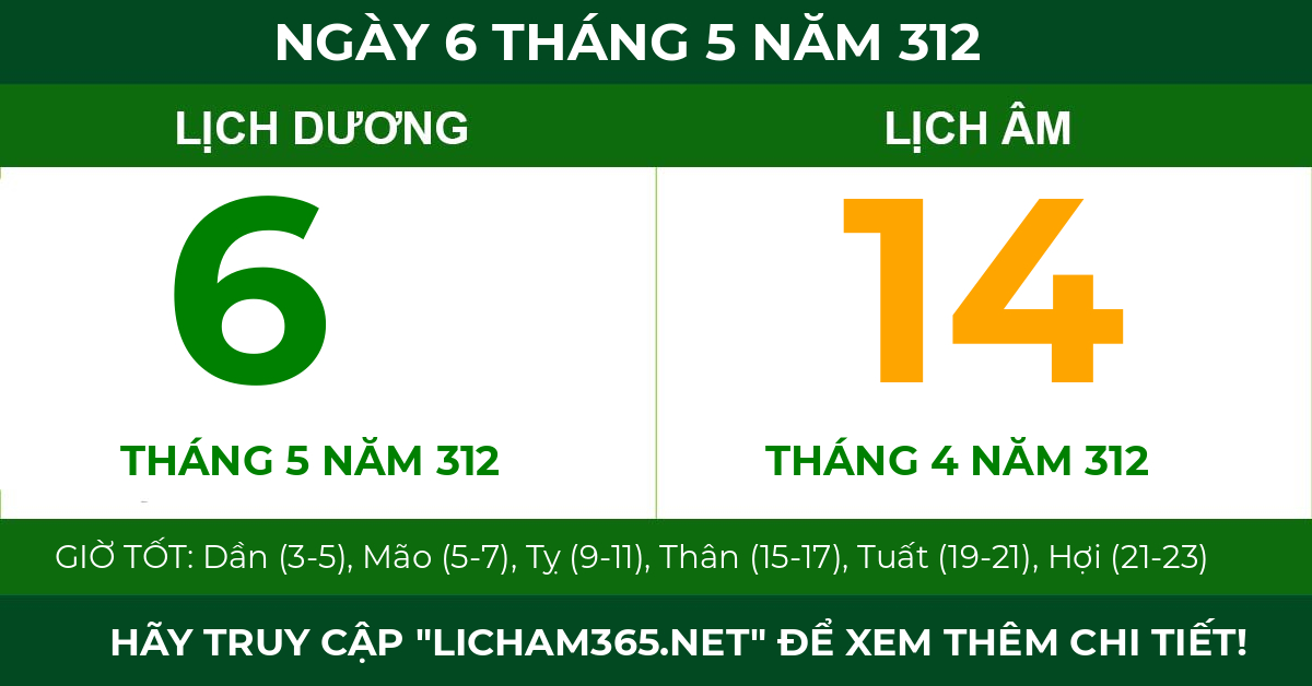 lịch âm ngày 6 tháng 5 năm 312