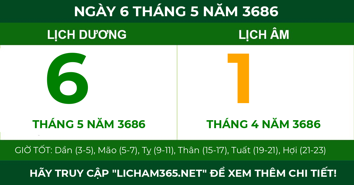 lịch âm ngày 6 tháng 5 năm 3686