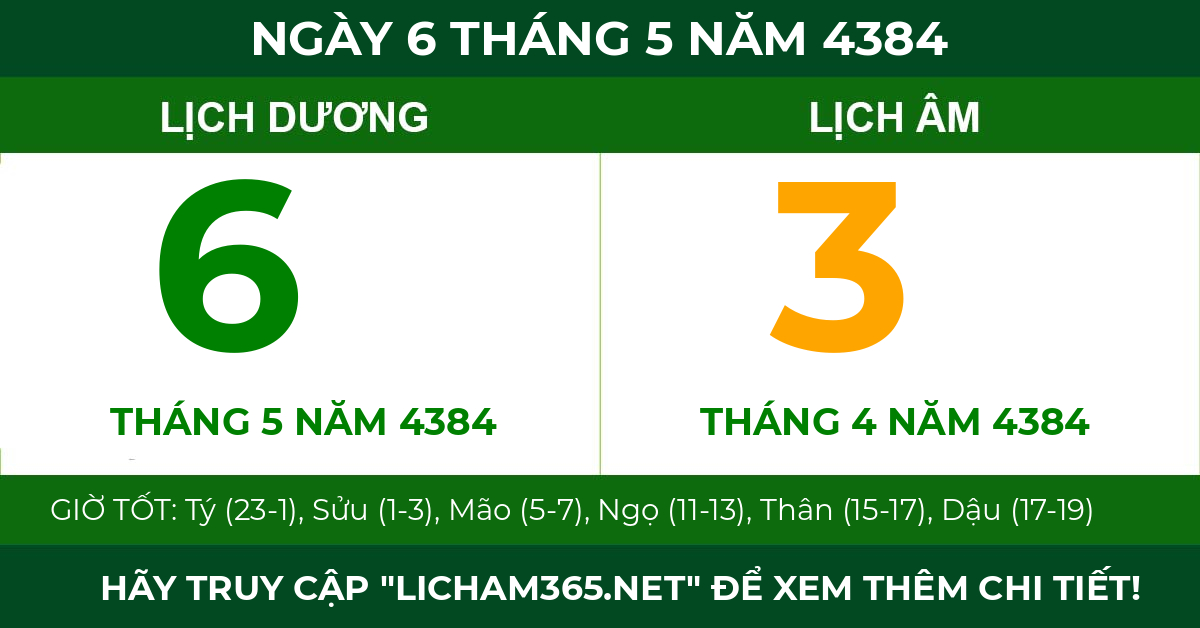 lịch âm ngày 6 tháng 5 năm 4384