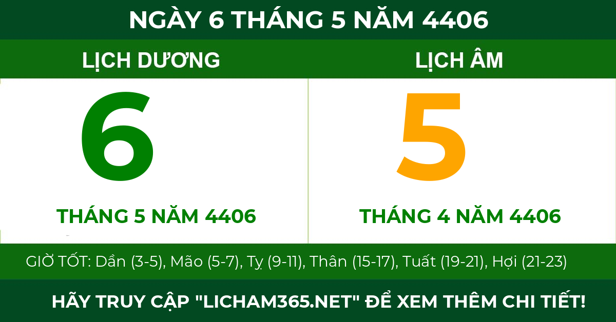 lịch âm ngày 6 tháng 5 năm 4406