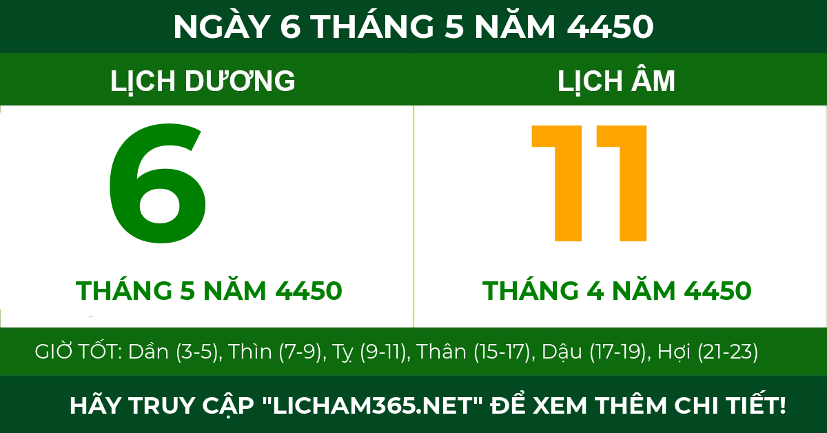 lịch âm ngày 6 tháng 5 năm 4450