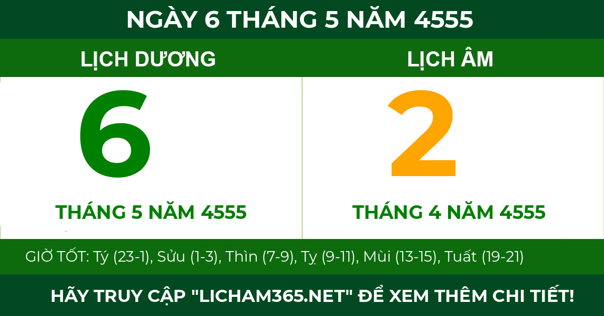lịch âm ngày 6 tháng 5 năm 4555
