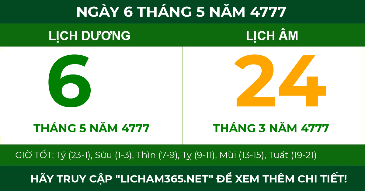 lịch âm ngày 6 tháng 5 năm 4777