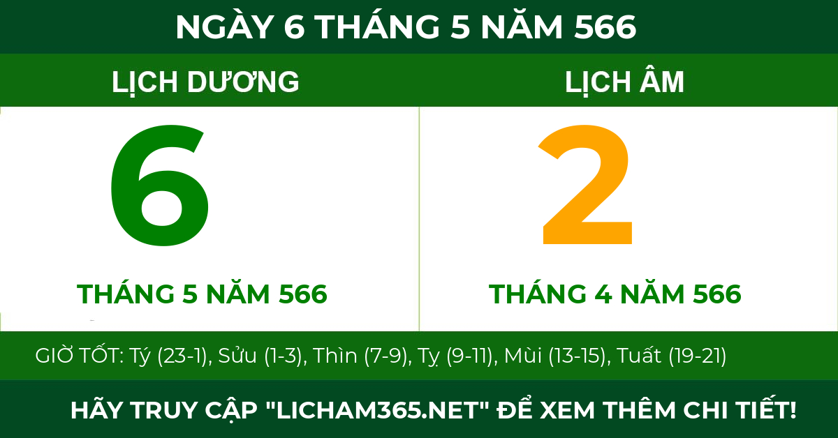 lịch âm ngày 6 tháng 5 năm 566