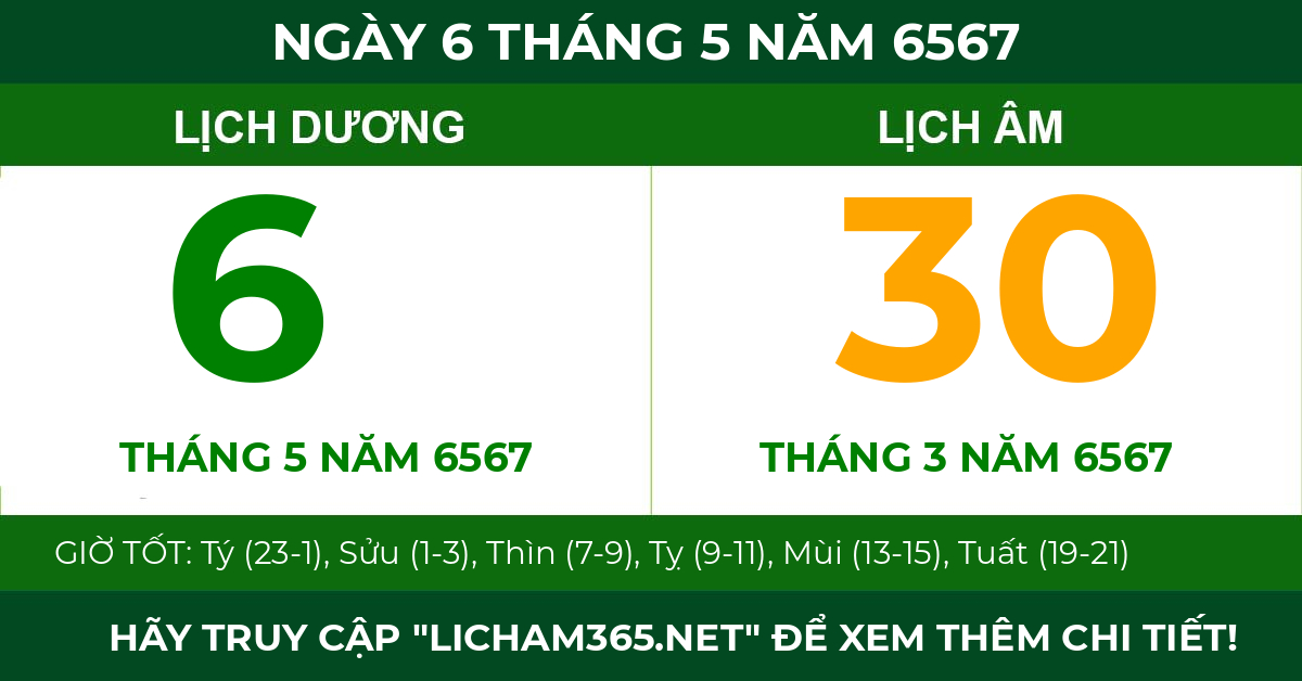 lịch âm ngày 6 tháng 5 năm 6567