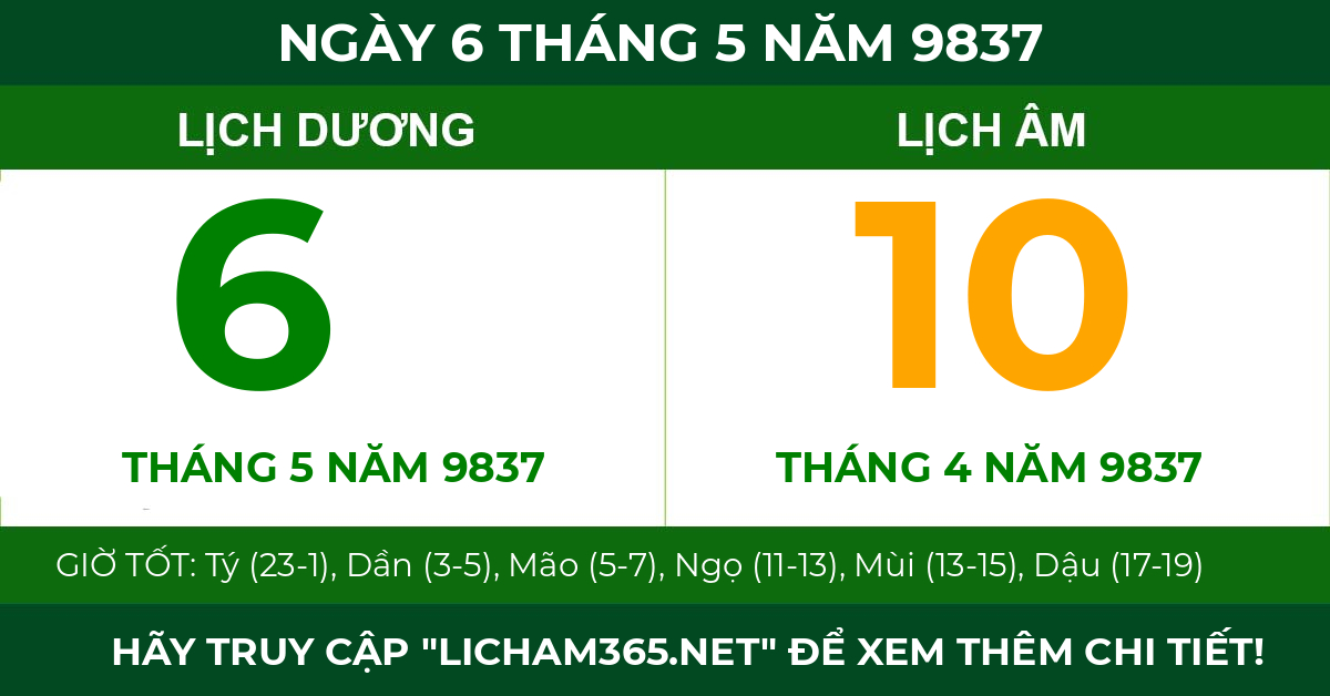 lịch âm ngày 6 tháng 5 năm 9837
