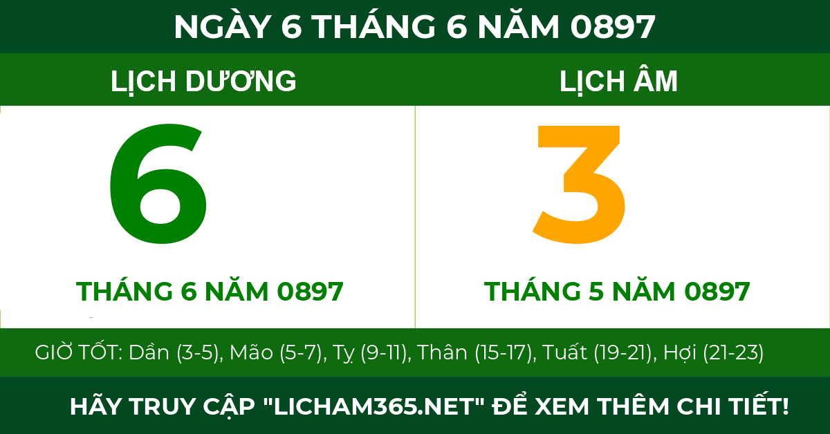 lịch âm ngày 6 tháng 6 năm 0897