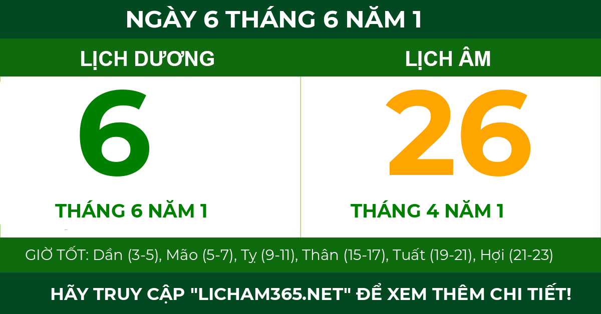 lịch âm ngày 6 tháng 6 năm 1