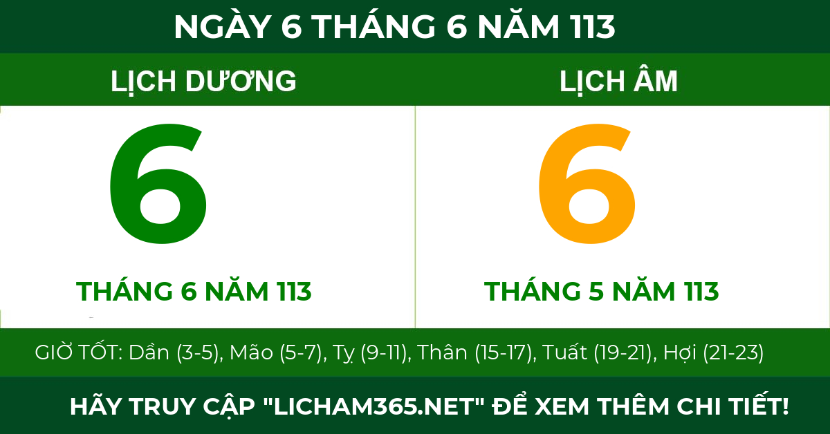 lịch âm ngày 6 tháng 6 năm 113