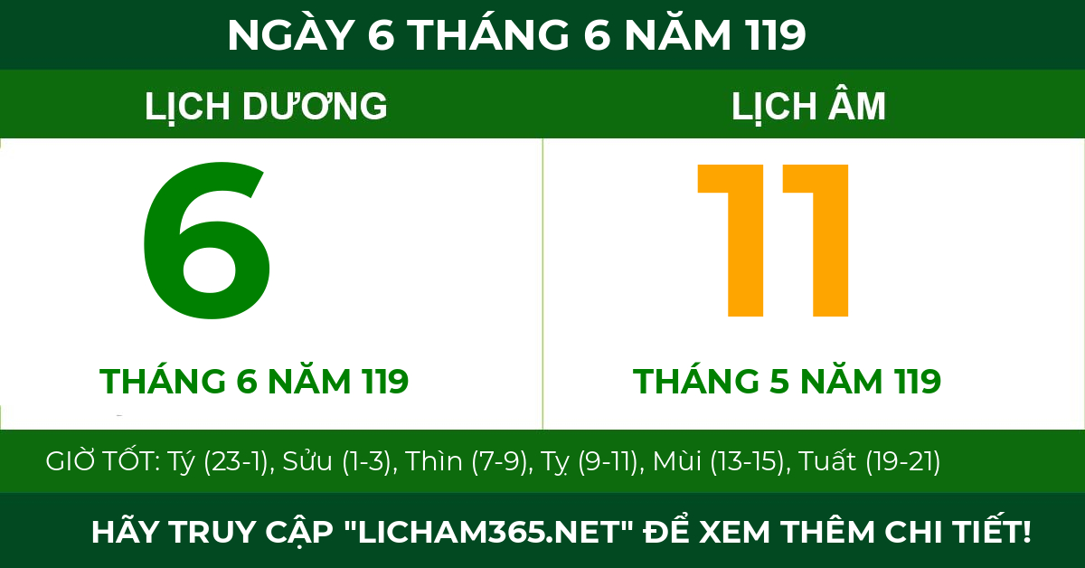 lịch âm ngày 6 tháng 6 năm 119