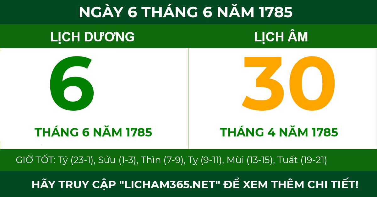 lịch âm ngày 6 tháng 6 năm 1785