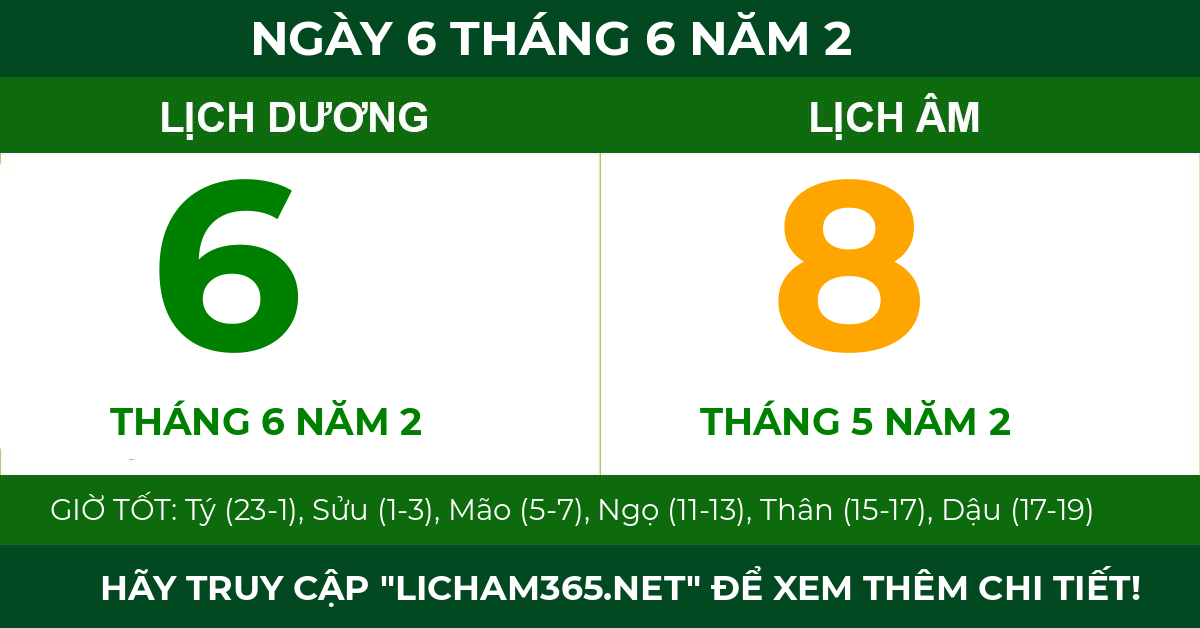 lịch âm ngày 6 tháng 6 năm 2