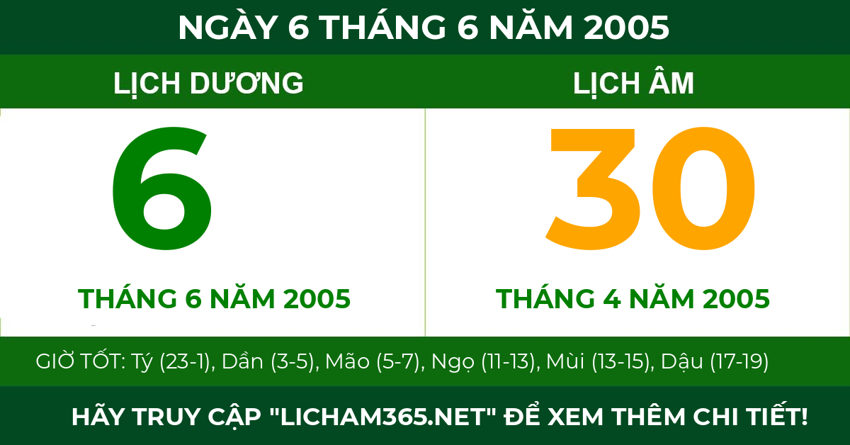 lịch âm ngày 6 tháng 6 năm 2005