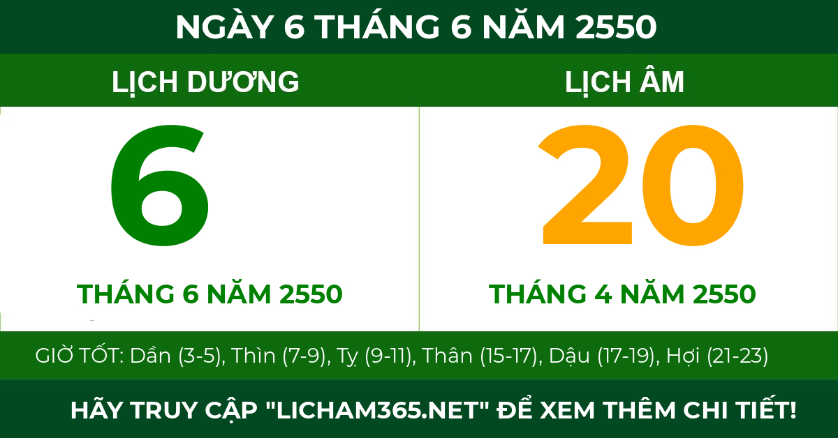 lịch âm ngày 6 tháng 6 năm 2550