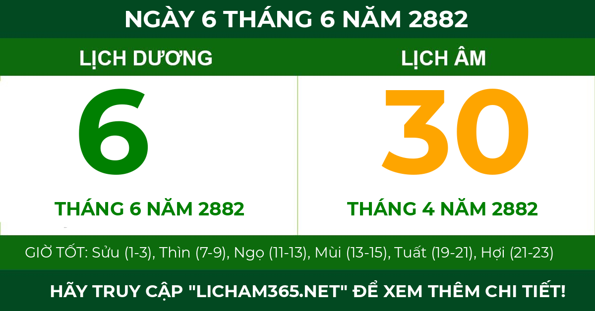 lịch âm ngày 6 tháng 6 năm 2882