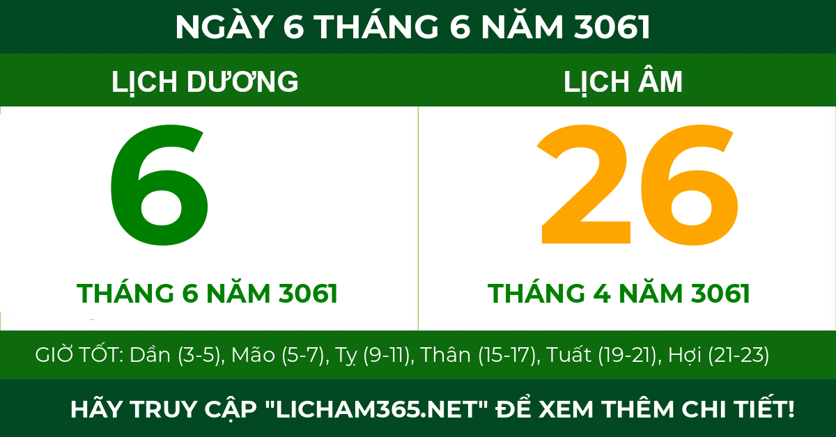 lịch âm ngày 6 tháng 6 năm 3061