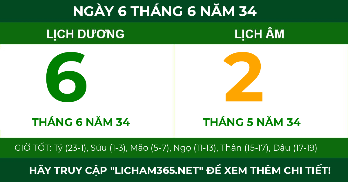 lịch âm ngày 6 tháng 6 năm 34