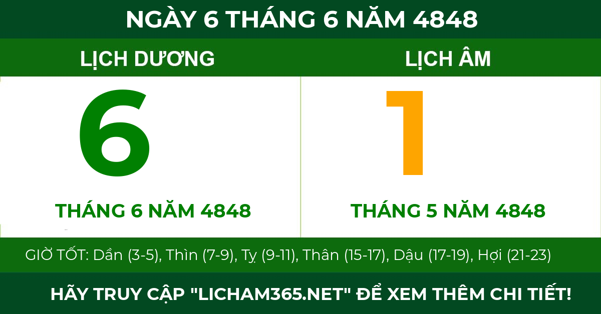lịch âm ngày 6 tháng 6 năm 4848