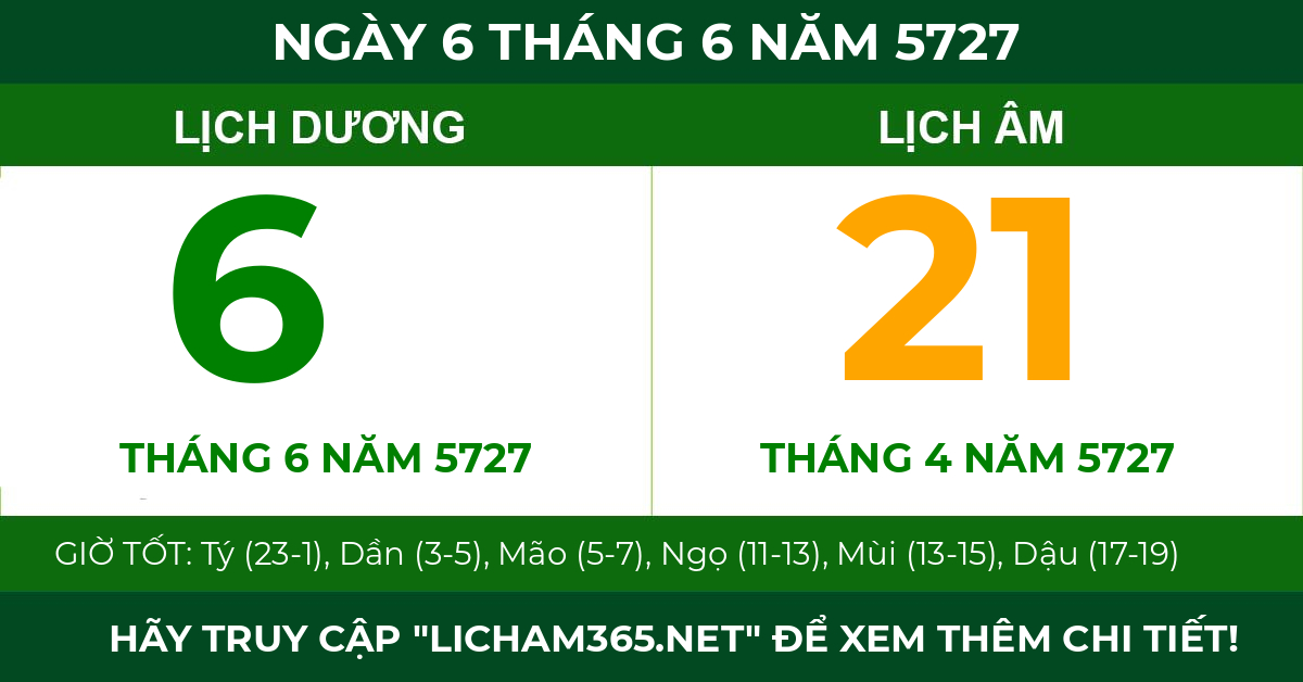 lịch âm ngày 6 tháng 6 năm 5727