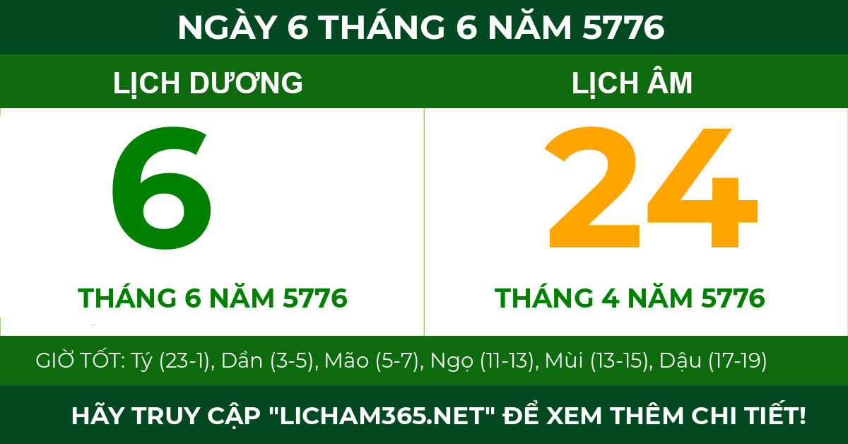 lịch âm ngày 6 tháng 6 năm 5776
