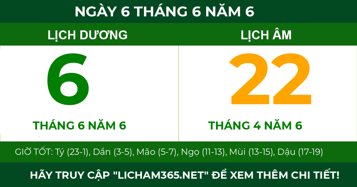 lịch âm ngày 6 tháng 6 năm 6