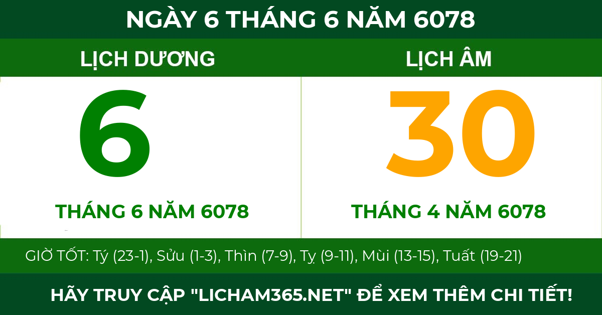 lịch âm ngày 6 tháng 6 năm 6078