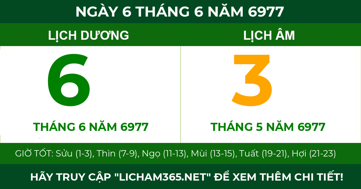 lịch âm ngày 6 tháng 6 năm 6977