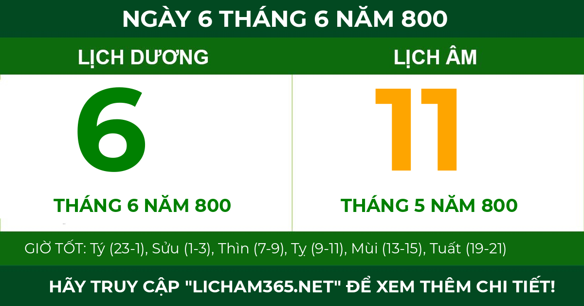 lịch âm ngày 6 tháng 6 năm 800
