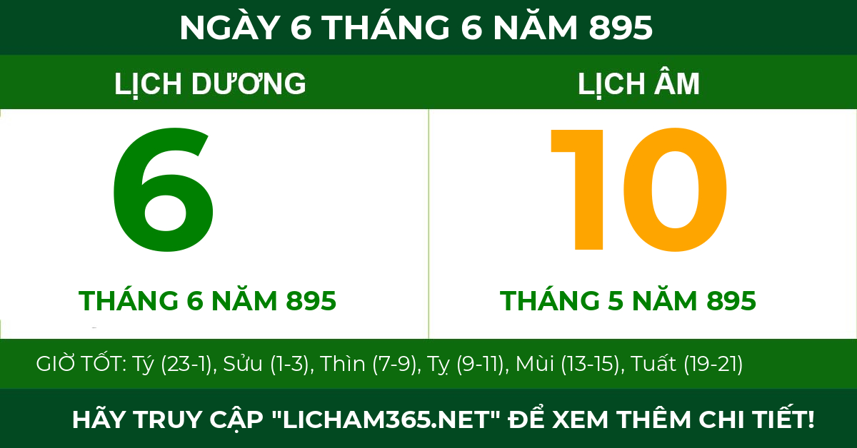 lịch âm ngày 6 tháng 6 năm 895