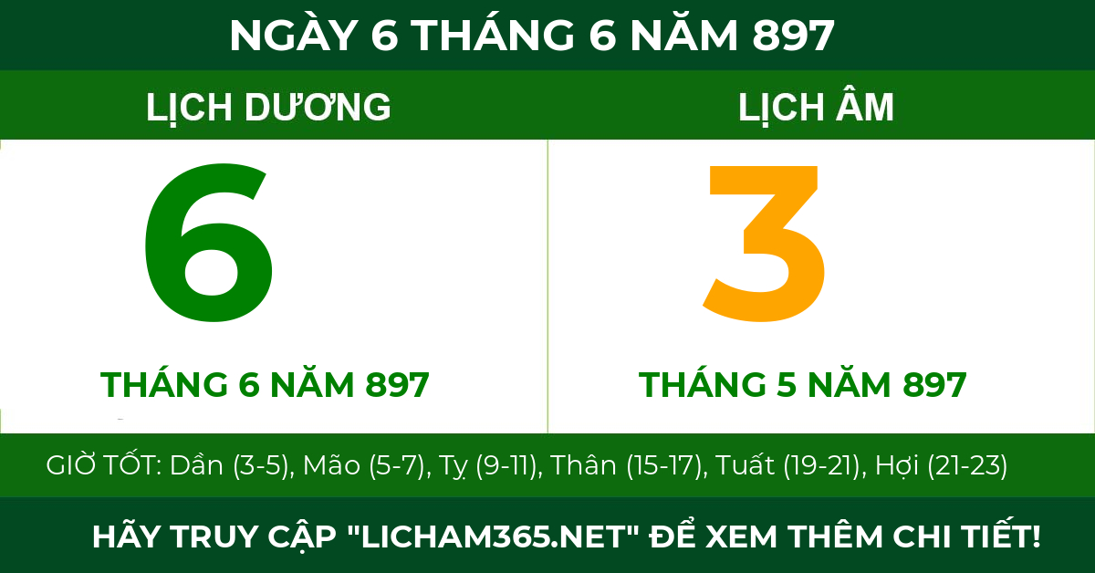 lịch âm ngày 6 tháng 6 năm 897